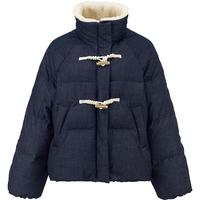 初语羽绒服女2025冬季新款牛仔不易褪色90绒复古学院牛角扣面包服 牛仔蓝 XL