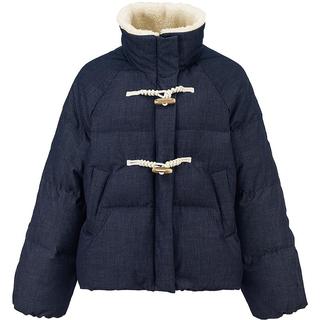 初语羽绒服女2025冬季新款牛仔不易褪色90绒复古学院牛角扣面包服 牛仔蓝 XL