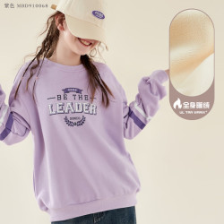 多妙屋 女童卫衣春秋打底衫儿童加绒上衣中大童外套女孩休闲多妙屋童装 紫色 加绒款