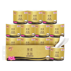 清风 有芯卷纸 厚柔4层110克*12卷 卫生纸纸巾 厕纸卷筒纸 手纸 提装