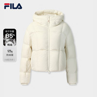 FILA斐乐女士羽绒服2025冬时尚休闲短款保暖面包服连帽外套 云峯白-IV 155/76A/XS
