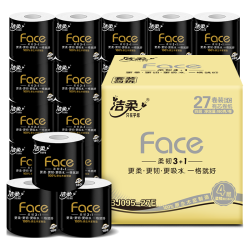 洁柔 有芯卷纸 黑Face4层180克*27卷 高克重 厕纸卫生纸卷筒纸纸巾整箱