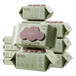 babycare 婴儿手口湿巾新生儿加厚擦脸6480紫盖湿纸巾80抽*9包+20抽*6包
