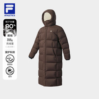斐乐90鹅绒高蓬740+FILA长款羽绒服女2025冬滑雪保暖防寒服 深岩褐-BN 165/88A/S