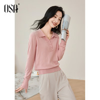 OSA欧莎 粉色Polo领针织衫毛衣女春秋2025年打底衫内搭上衣 粉色- XS