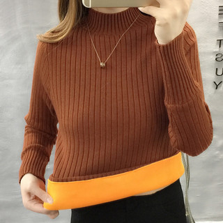 加绒毛衣女秋冬套头外穿加厚2025半高领针织保暖衣内搭打底衫 XL