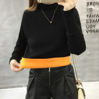 加绒毛衣女秋冬套头外穿加厚2025半高领针织保暖衣内搭打底衫 M
