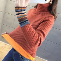 加绒毛衣女秋冬套头外穿加厚2025半高领针织保暖衣内搭打底衫 XL