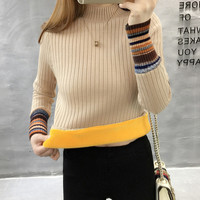 加绒毛衣女秋冬套头外穿加厚2025半高领针织保暖衣内搭打底衫 L