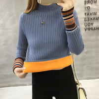 加绒毛衣女秋冬套头外穿加厚2025半高领针织保暖衣内搭打底衫 L