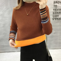 加绒毛衣女秋冬套头外穿加厚2025半高领针织保暖衣内搭打底衫 M