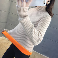 加绒毛衣女秋冬套头外穿加厚2025半高领针织保暖衣内搭打底衫 S