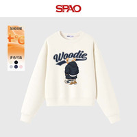 SPAO圆领长袖卫衣男2025冬季短款加绒保暖舒适宽松上衣SPWY25AW18XY 杏#伍迪背影蓝字 S