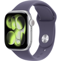 Apple Watch Series 11 智能手表 GPS+蜂窝版 42mm 银色铝金属表壳 雾紫色运动型表带 S/M