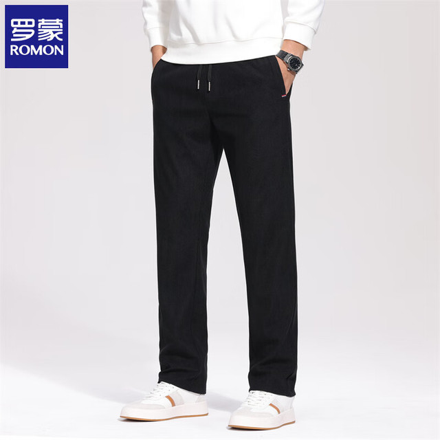 ROMON 罗蒙 灯芯绒休闲裤男秋冬季新款时尚百塔男士直筒长裤子加绒保暖男裤