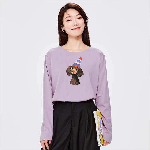 GIORDANO 佐丹奴 女装纯棉印花圆领针织长袖T恤 69395038