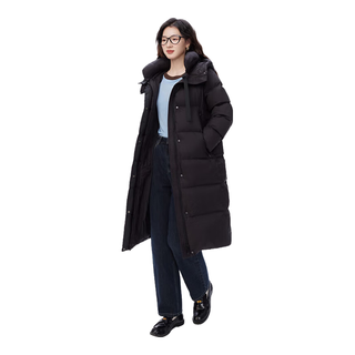 艾莱依鹅绒服女款U型枕长款连帽加厚保暖冬外套 炭黑S S (155) （80-100斤）