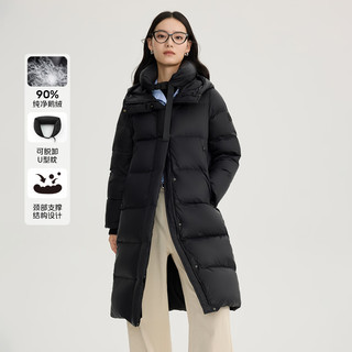 艾莱依鹅绒服女款U型枕长款连帽加厚保暖冬外套 炭黑S S (155) （80-100斤）