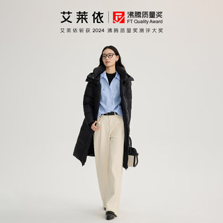 艾莱依鹅绒服女款U型枕长款连帽加厚保暖冬外套 炭黑S S (155) （80-100斤）