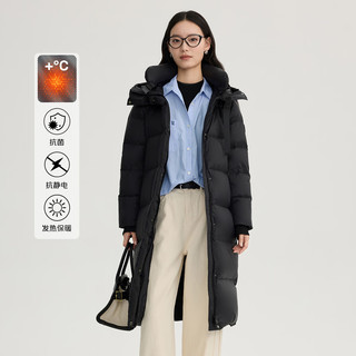 艾莱依鹅绒服女款U型枕长款连帽加厚保暖冬外套 炭黑S S (155) （80-100斤）