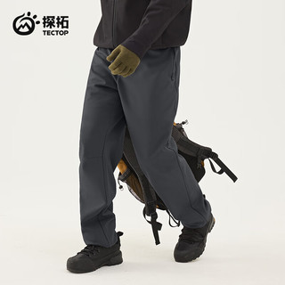 探拓软壳裤男保暖加绒透气登山冲锋长裤 深灰 3XL