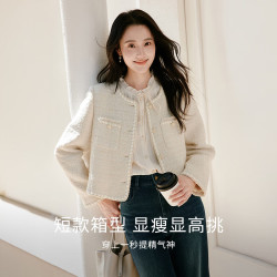 香影 白色小香风外套女2025秋季高级感法式含羊毛短款圆领上衣 米白 S 55/80A/85-95斤
