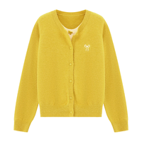 Basic House/百家好温柔风假两件针织开衫春季蝴蝶结软糯上衣 黄色 M