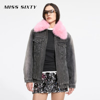 MISS SIXTY 牛仔外套复古显瘦百搭女可拆仿毛领加厚休闲巴恩风