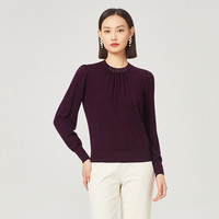 NAERSI娜尔思长袖羊毛针织衫泡泡袖2025年冬季领口竖珠上衣女 深红色 3XL