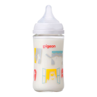 Pigeon 贝亲 母乳实感第3代PRO系列 玻璃奶瓶 240ml 动物园白色 M 3月+