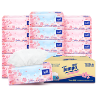 Tempo 得宝 抽纸 樱花味抽取式面巾纸 餐巾纸 擦手纸 卫生纸巾 4层加厚90抽 16包