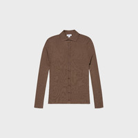 SUNSPEL 女士早秋真丝棱纹翻领针织开衫