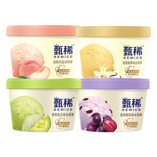  甄稀 GEMICE 香草味+提拉米苏味+白桃乌龙+满满葡萄冰淇淋90g*4杯四联杯