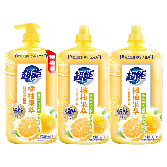 88VIP：超能 洗洁精橘柚果萃1.45kg*3瓶