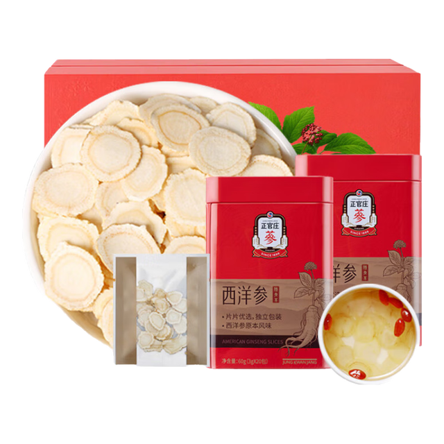 PLUS会员：korean red ginseng 正官庄 西洋参片礼盒120g（60g*2盒）