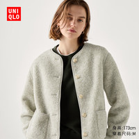 UNIQLO 优衣库 女装仿羊羔绒摇粒绒圆领开衫/外套472938 30 浅米色