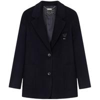 Teenie Weenie【轻绒智型通勤大衣】小熊女25秋冬澳毛双面毛呢大衣 藏青色 XS