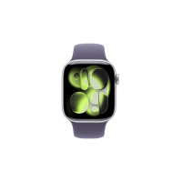 苹果 Apple Watch Series 11；银色铝金属表壳；雾紫色运动型表带