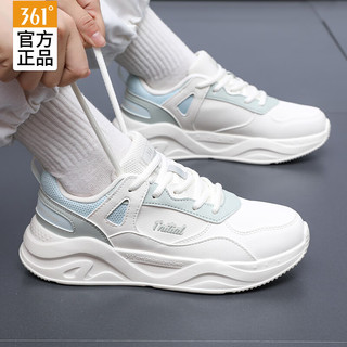 361°女鞋运动鞋女秋季361度跑步鞋户外皮面防泼水休闲鞋子女 羽毛白/薄纱蓝 (皮面) 38