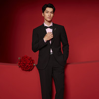 海澜之家轻商务经典西服套装结婚礼服春秋季职场面试黑色西装男士 简约商务-黑色01(西服+西裤) 180/96A