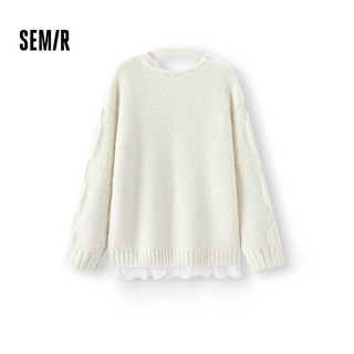 森马（Semir）毛衣女冬围巾蕾丝V领绞花宽松2025优雅小性感套头衫109725107011