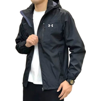 安德玛（Under Armour）UA薄款冲锋衣夹克男士春秋户外连帽可拆卸帽运动防风登山外套 黑色-春秋款 可拆卸帽
