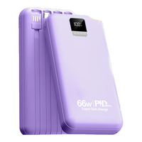 闪科威石墨烯【66w双向快充】充电宝20000毫安自带线移动电源超大容量便携适用华为小米安卓苹果手机 紫色丨顶配版提速999% 10000毫安丨可上飞机丨自带四线丨超级快充
