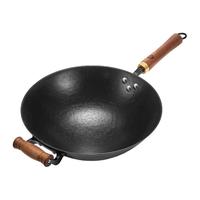 王源吉铸铁锅 老式家用炒锅手工铸铁无涂层铁锅圆底平底炒菜锅专适用 古法32cm圆底+副耳+玻璃盖