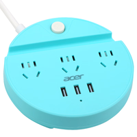 acer宏碁插座/插排/排插/插线板/USB插座/拖线板/接线板 圆形插座3位总控1.5米 OCB310-B(蓝色) 3*5孔+3*USB蓝色