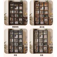 福岚实木书柜带灯现代简约带门玻璃门展示柜新中式轻奢靠墙书橱柜子 二门胡桃色书柜