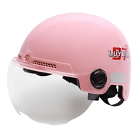 绿源（Luyuan）电动车头盔A类男女通用自行电瓶车骑行夏季半盔摩托机车帽 桃粉色【双层+PC短镜】3C新国标 均码
