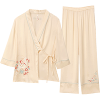 金三塔真丝睡衣女19姆米重磅桑蚕丝国风印花外穿【敦煌联名】 沙金色2407 XL