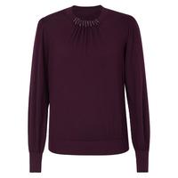 NAERSI娜尔思长袖羊毛针织衫泡泡袖2025年冬季领口竖珠上衣女