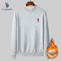 U.S. POLO ASSN.US保罗毛衣男针织衫男装秋冬加绒保暖半高领男士打底衫上衣 浅灰 M